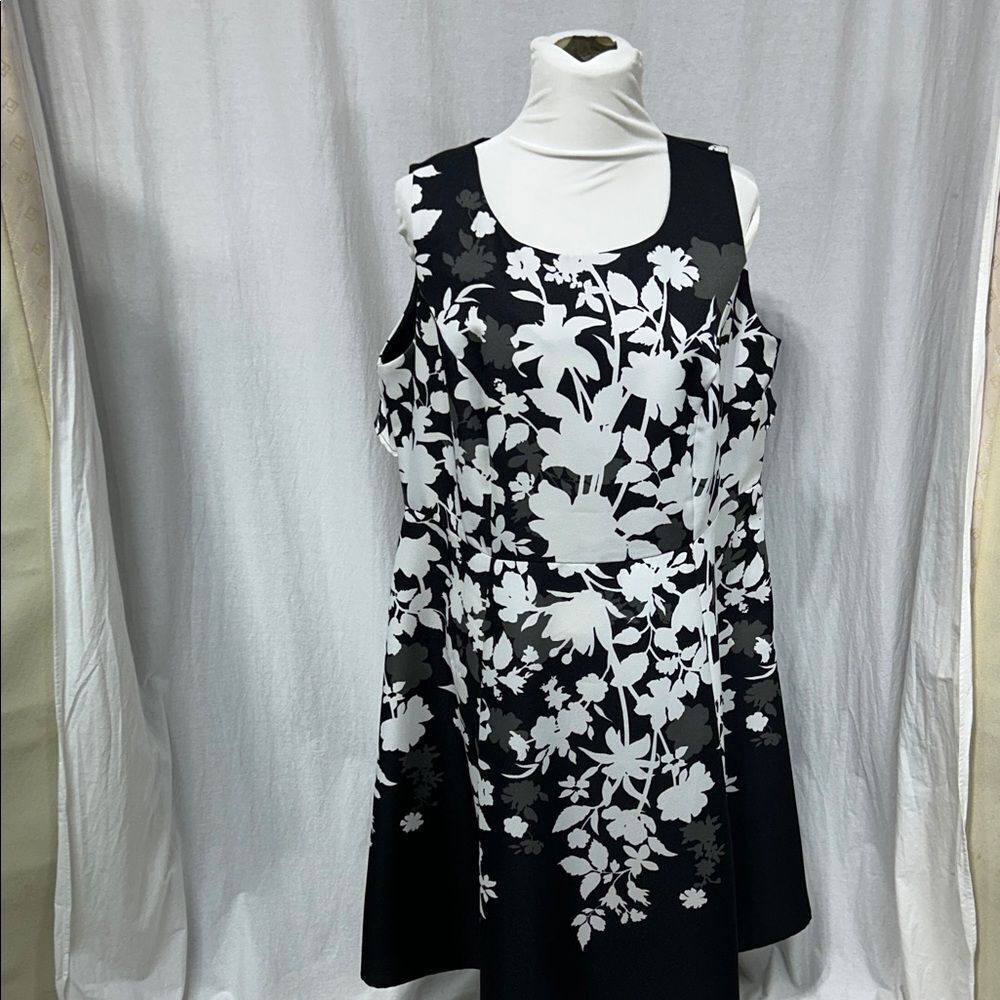 Roaman's Black & White Floral Midi Dress